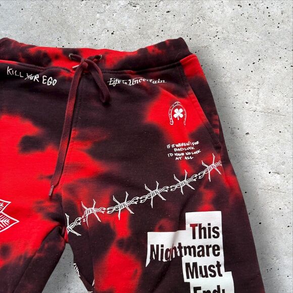 Ninth Hall Scribbles Red Black Tie Dye Joggers Small ‘Sick & Tired’ Graphic - Picture 9 of 11